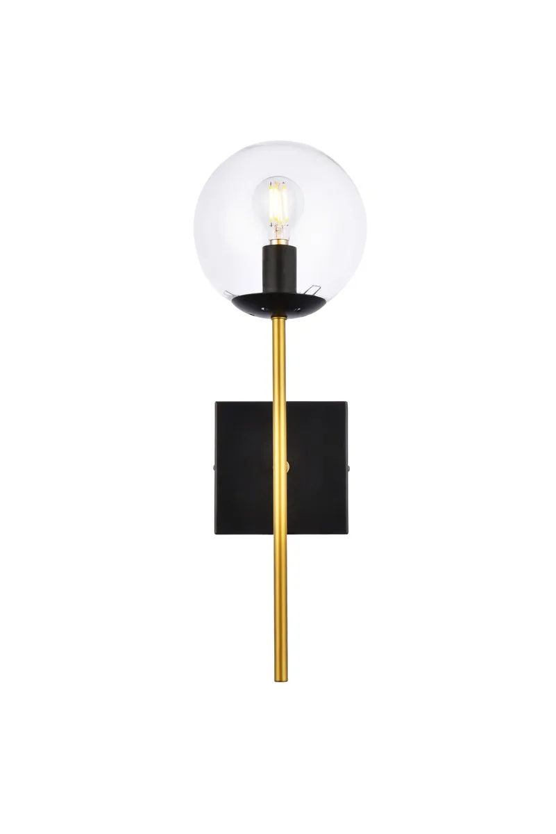 Neri One Light Wall Sconce in Black and Brass and Clear