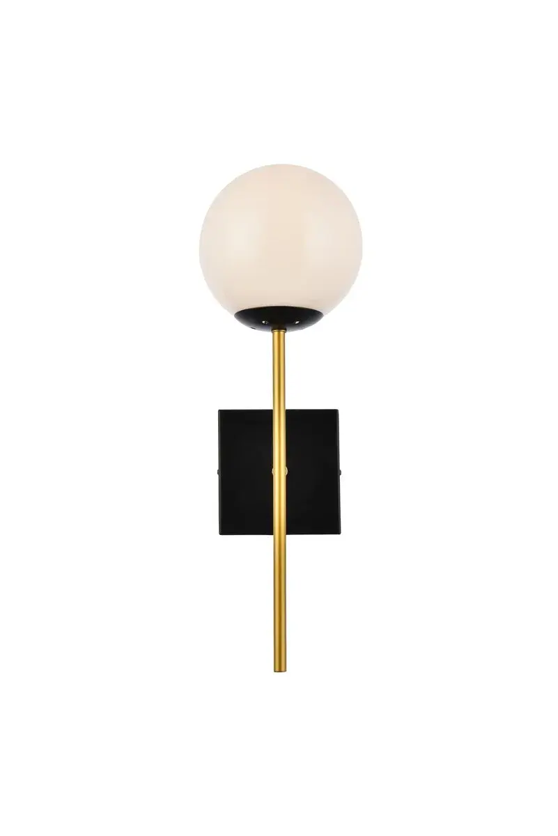 Neri One Light Wall Sconce in Black and Brass with White Shade