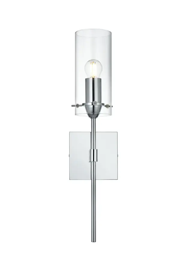 Dimensions
Length: 5"
Width: 5"
Height: 20"
Extension: 4"
Wire Length: 11"
Specifications
Assembly Required: No
Bulb Included: Not Included
Dimmable: Yes
Distressed Finish: No
Dry/Wet/Damp: Damp
ETL: YES
Finish (Color): Chrome and Clear
Fixture Material: Iron and Glass
Hardware Finish: Satin Gold
Harware Material: Iron
Max/Nominal Watt: 40W
Number of Lights: 1
Product Type: Vanity Lights
Product Warranty: 1 year limited
Socket Type: E26
UL & ULC Standard: No
Voltage: 110V - 125V
Wattage/Bulb: 40W
Weight: 2
Wire Included: Yes
Shipment type: Small parcel