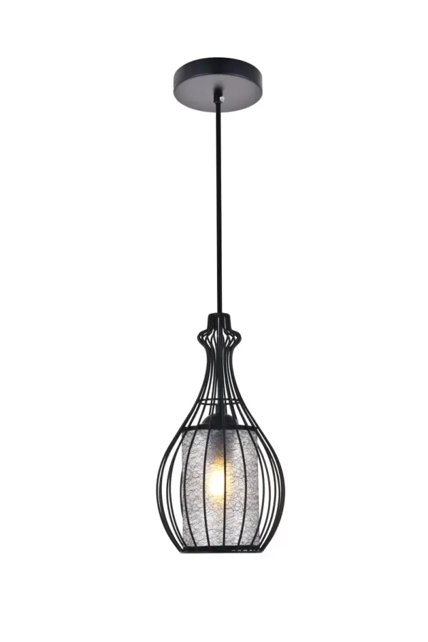 The calming elegance of the Miya collection 1-light hanging pendant will soothe your soul and elevate the contemporary aesthetics of your home. Light charmingly steps through the metal framework and acrylic shade with winding black paths, showing a radiant display of brilliance and dancing shadows. Its compact design renders it the perfect light for any sized room or home--dining room, living room, or entry way. Collection: Miya Rooms: living room, dining room, entry way, kitchen, bar Finish: Black Glass: Black Width: 6.70" Height: 12.80" Length: 6.70" Weight: 2.00 lb Chain: 60`` Wire: 60" Black Canopy: 4.7"x1" Number of Bulbs: 1 Maximum Wattage: 40.00 W Bulb Type: Filament Bulb Base: E26 Dimmable Voltage: 110.00 V Material: Iron and Acrylic Country of Origin: China Safety Listing: ETL Safety Rating: Dry Title 20 Title 24 Manufacturer Warranty: 1 year limited Spec Sheet