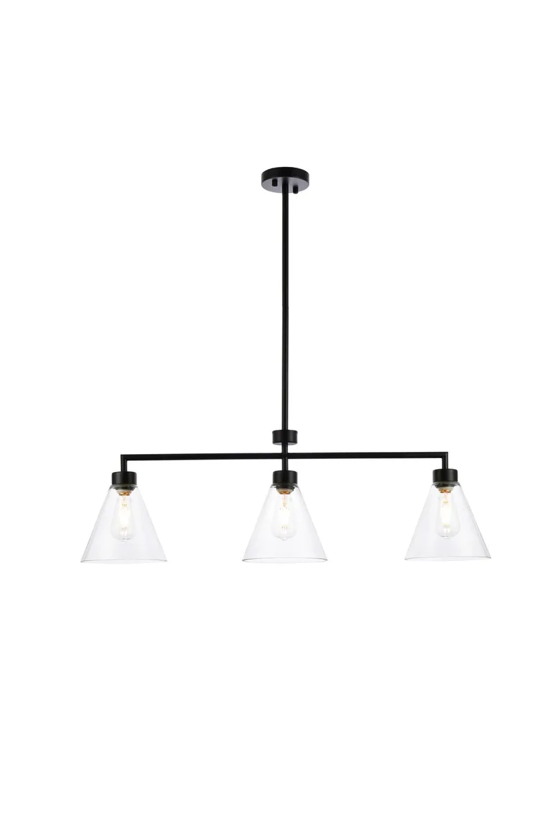 Mera Three Light Pendant in Black and Clear