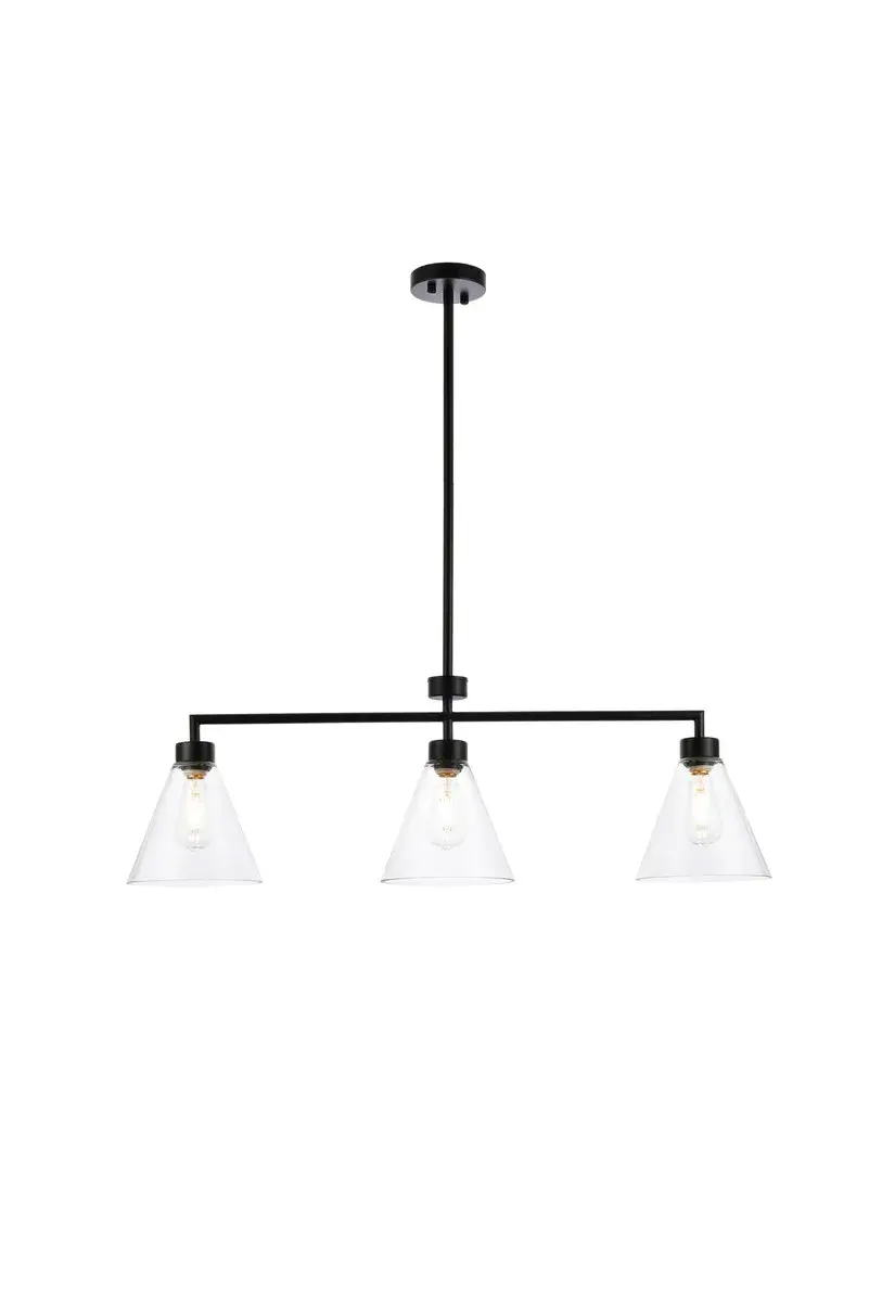 Mera Three Light Pendant in Black and Clear
