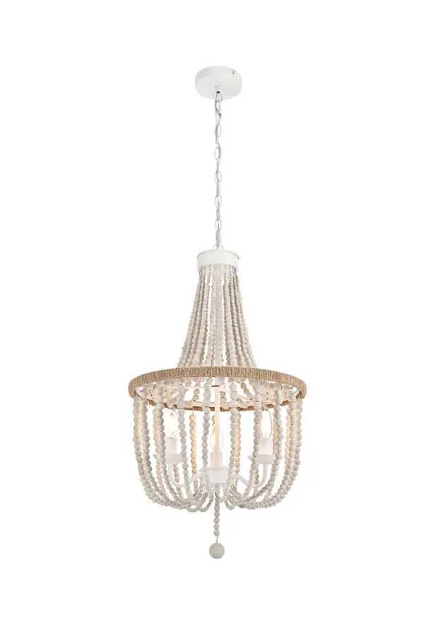 Dimensions
Chain/Rod Length: 39.37"
Length: 16"
Width: 16"
Height: 28"
Maximum Height: 67.37"
Wire Length: 68"
Specifications
Assembly Required: Yes
Bulb Included: No
Bulb Shape: B10
Dimmable: Yes
Distressed Finish: Yes
Dry/Wet/Damp: Dry
ETL: Yes
Finish (Color): Antique White
Fixture Material: Iron, Rope, And Wood
Hanging Device: Chain
Hardware Finish: White
Harware Material: Iron
Max/Nominal Watt: 120W
Number of Lights: 3
Product Shape: Round
Product Type: Pendants
Product Warranty: 1 year limited
Socket Type: E12
UL & ULC Standard: No
Voltage: 110V - 125V
Wattage/Bulb: 40W
9
Wire Included: Yes
Shipment type: Small parcel