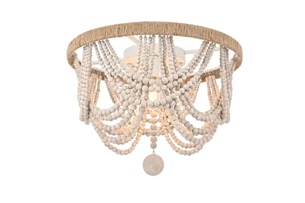 Dimensions
Length: 16"
Width: 16"
Height: 11"
Specifications
Assembly Required: Yes
Bulb Included: No
Bulb Shape: B10
Dimmable: Yes
Distressed Finish: Yes
Dry/Wet/Damp: Dry
ETL: Yes
Finish (Color): Antique White
Fixture Material: Iron, Rope, And Wood
Hardware Finish: White
Harware Material: Iron
Max/Nominal Watt: 160W
Number of Lights: 4
Product Shape: Round
Product Type: Flush Mounts
Product Warranty: 1 year limited
Socket Type: E12
UL & ULC Standard: No
Voltage: 110V - 125V
Wattage/Bulb: 40W
6
Wire Included: No
Shipment type: Small parcel
