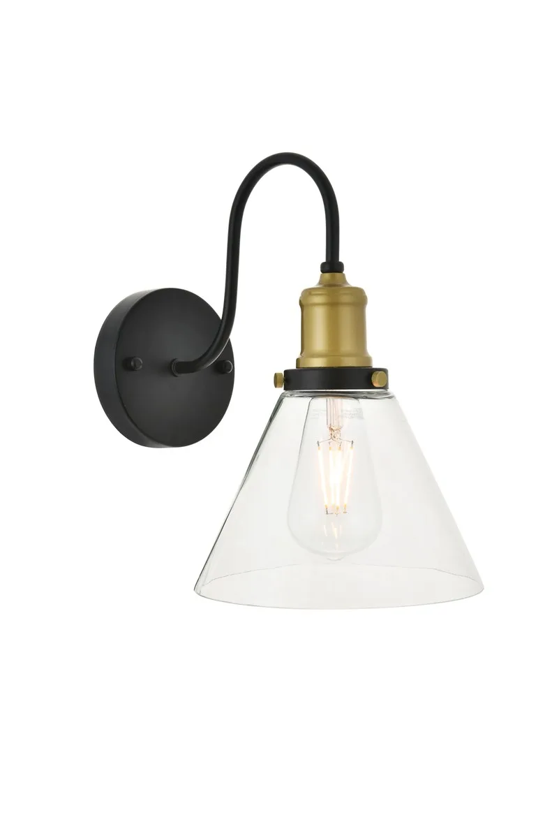 Histoire One Light Wall Sconce in brass and black and clear