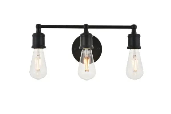 The classical elegance of the Serif collection wall lamp in a black finish brings graceful allure. The arms--reminiscent of a classical font-- supports the 3 lights that emit a reassuring brilliance, and its gentle presence makes it a wonderful fixture to greet your guests at the entry way, illuminate your cabinets in the living room, or shine in the powder room. Collection: Serif Rooms: living room, kitchen, office, hallway Finish: black Width: 15.40" Height: 5.60" Length: 15.40" Weight: 1.50 lb Extension from Wall: 6.20" Wire: 9" black and white Canopy: 4.7``x1`` Number of Bulbs: 3 Maximum Wattage: 40.00 W Bulb Type: ST18 Bulb Base: E26 Dimmable Voltage: 110.00 V Material: metal Country of Origin: China Safety Listing: ETL Safety Rating: Damp Title 20 Title 24 Manufacturer Warranty: 1 year limited