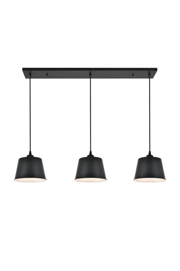 The Nota collection pendant lamp in a black finish will create a melody of lights that will shine brilliantly in the masterpiece that is your home. As if on a music sheet, these 3 pendants are like a notes that are played with certainty and purpose, this 3-light pendant light will also bring about a purposeful beautiful light in any home large or small. Collection: Nota Rooms: living room, kitchen, office, hallway Finish: black Width: 7.90" Height: 6.90" Length: 40.60" Weight: 6.00 lb Chain: 79`` Wire: 79" black Canopy: 4.7"x1"x36" Number of Bulbs: 3 Maximum Wattage: 40.00 W Bulb Type: E26 Bulb Base: E26 Dimmable Voltage: 110.00 V Material: metal Country of Origin: China Safety Listing: ETL Safety Rating: Dry Title 20 Title 24 Manufacturer Warranty: 1 year limited