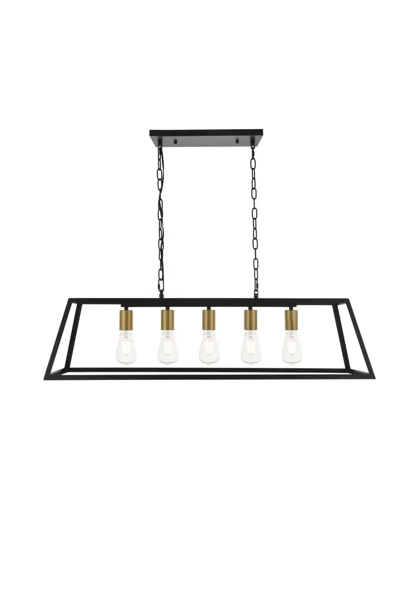 Resolute Five Light Linear Pendant in Brass and Black