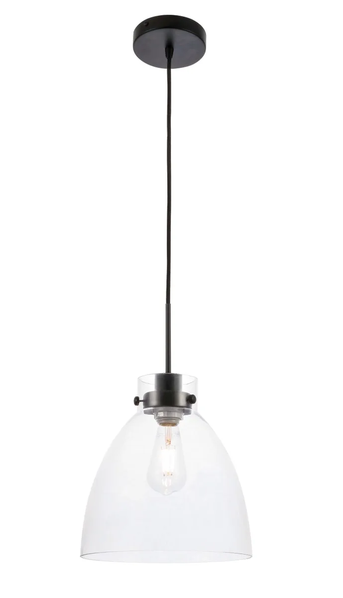 Frey One Light Pendant in Black and Clear glass