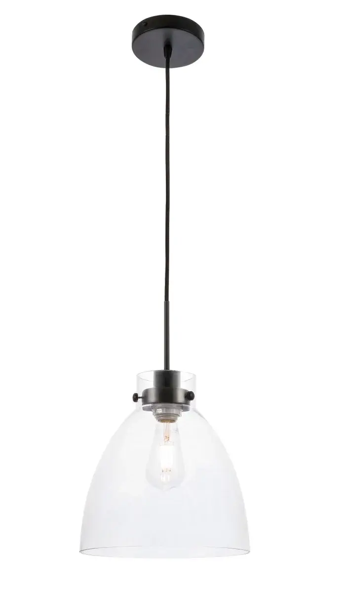 Frey One Light Pendant in Black and Clear Glass