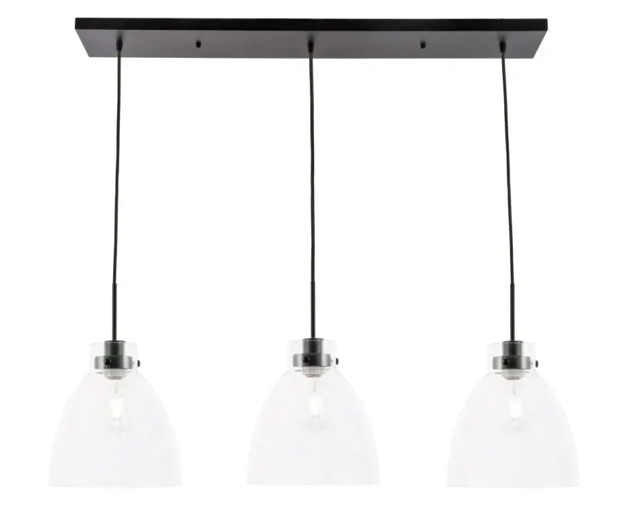 Frey Three Light Linear Pendant in Black and Clear Glass