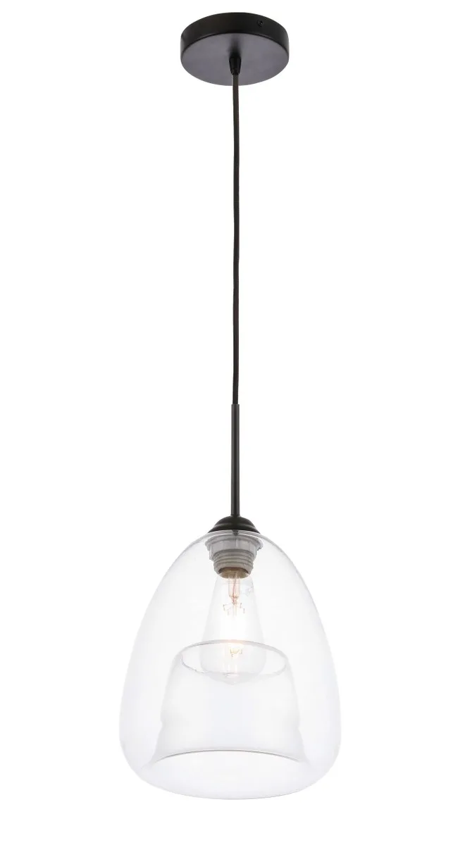 Kason One Light Pendant in Black and Clear glass