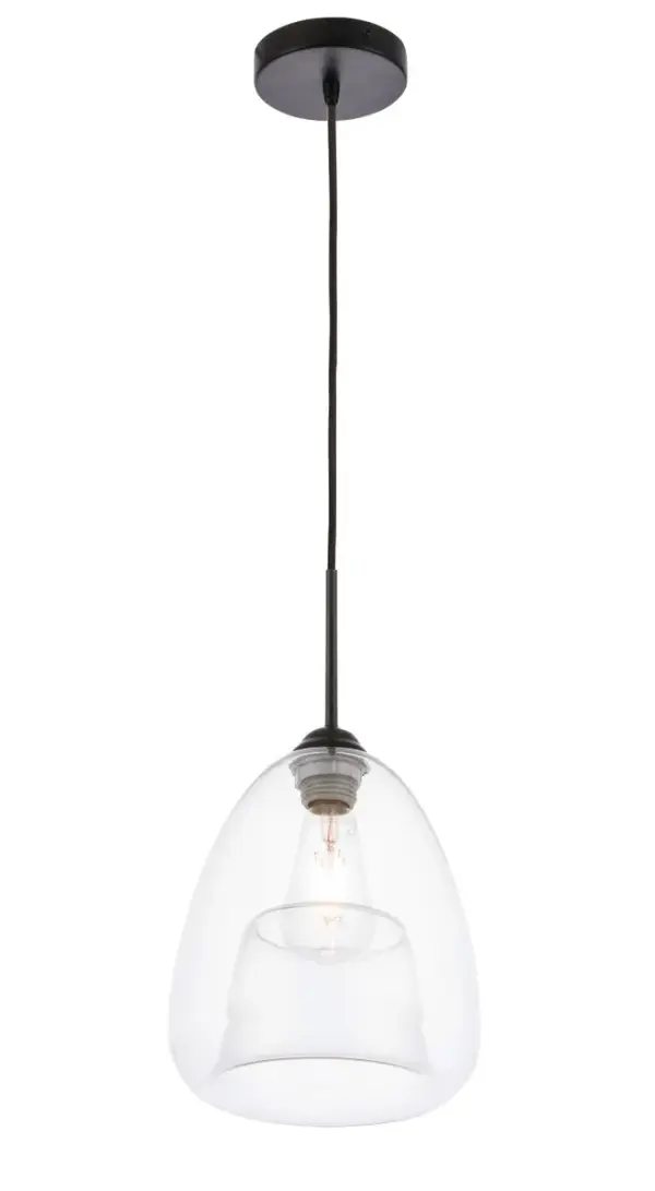 The Kason Collection pendant lamp is contemporary and the perfect lighting fixture in any home. Its urban-style design will create a contemporary aesthetic and the light can illuminate any room in your home, whether its your dining room, living room, or entry way. Available in a black finish with a round shade, brighten your home with light and contemporary style (light bulbs not included). Collection: Kason Rooms: living room, dining room, ktichen, bar Finish: Black and Clear glass Glass: Clear Width: 8.20" Height: 15.30" Length: 8.20" Weight: 4.00 lb Chain: 59`` Wire: 59" Black Canopy: 4.7"x1" Number of Bulbs: 1 Maximum Wattage: 60.00 W Bulb Type: Filament Bulb Base: E26 Dimmable Voltage: 120.00 V Material: Iron and Glass Country of Origin: China Safety Listing: ETL Safety Rating: DRY Title 20 Title 24 Manufacturer Warranty: 1 year limited Spec Sheet