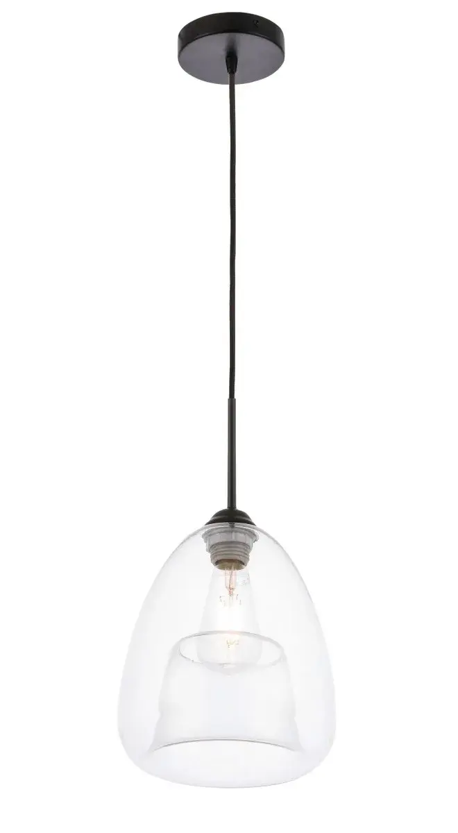 Kason One Light Pendant in Black and Clear Glass