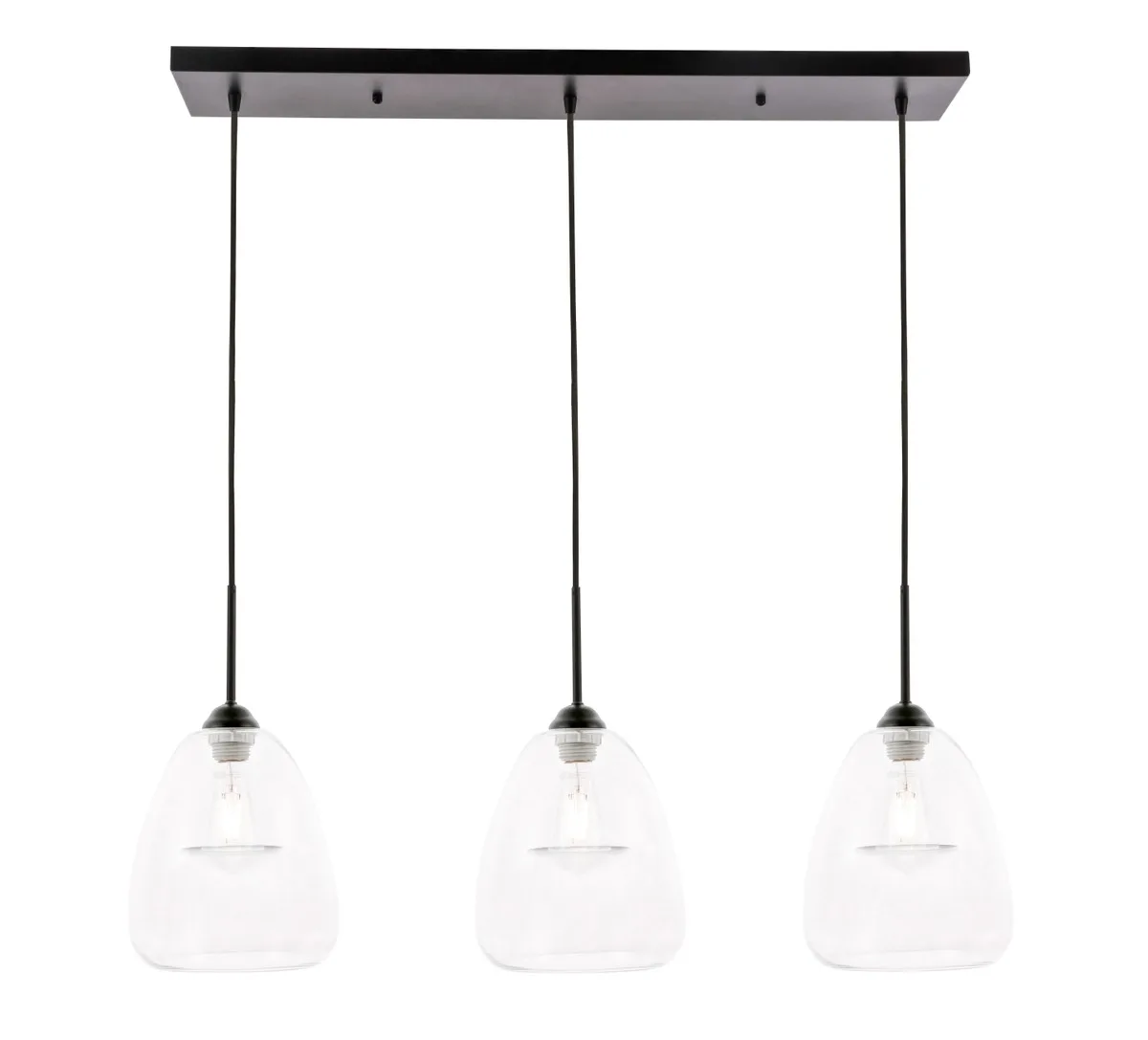 Kason Three Light Pendant in Black and Clear glass