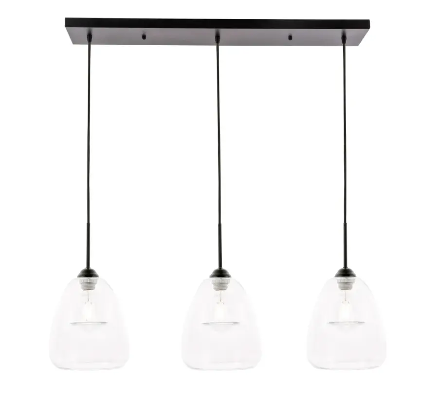 Kason Three Light Linear Pendant in Black and Clear Glass
