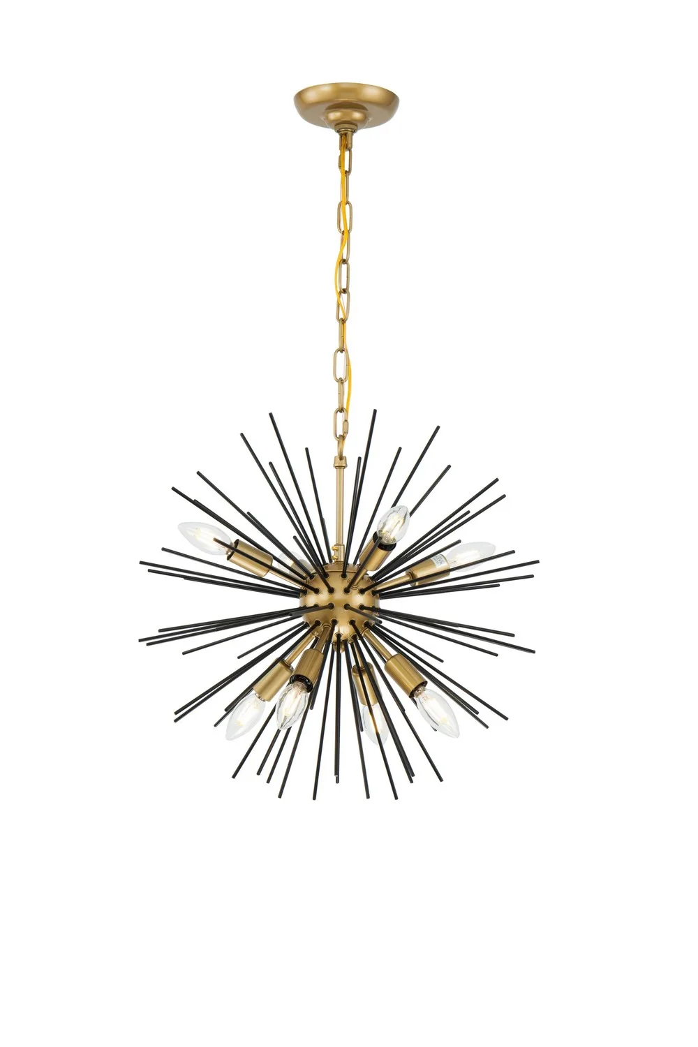 Timber Eight Light Pendant in Brass and Black