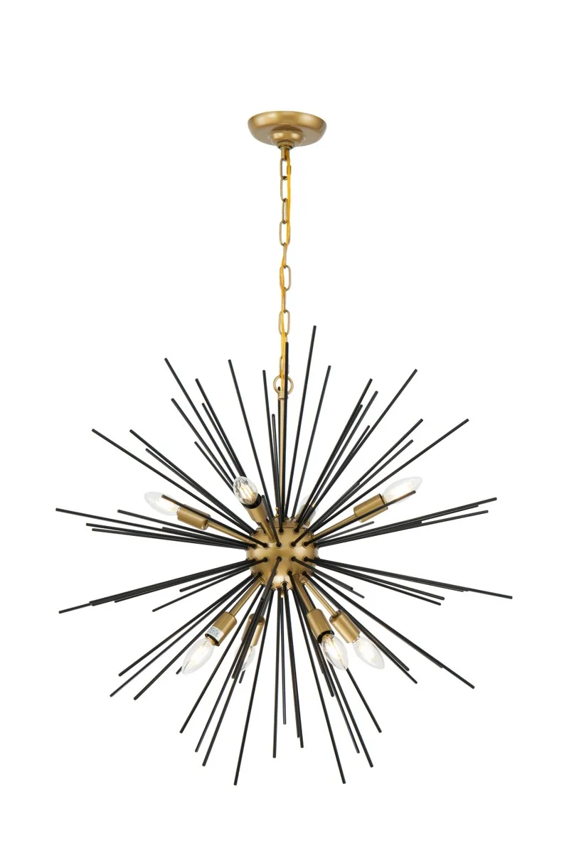 Timber Eight Light Pendant in Brass and Black