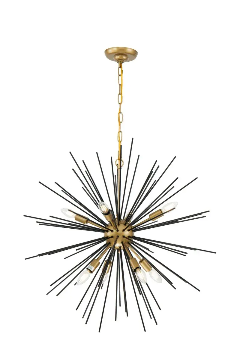 Timber Eight Light Pendant in Brass and Black