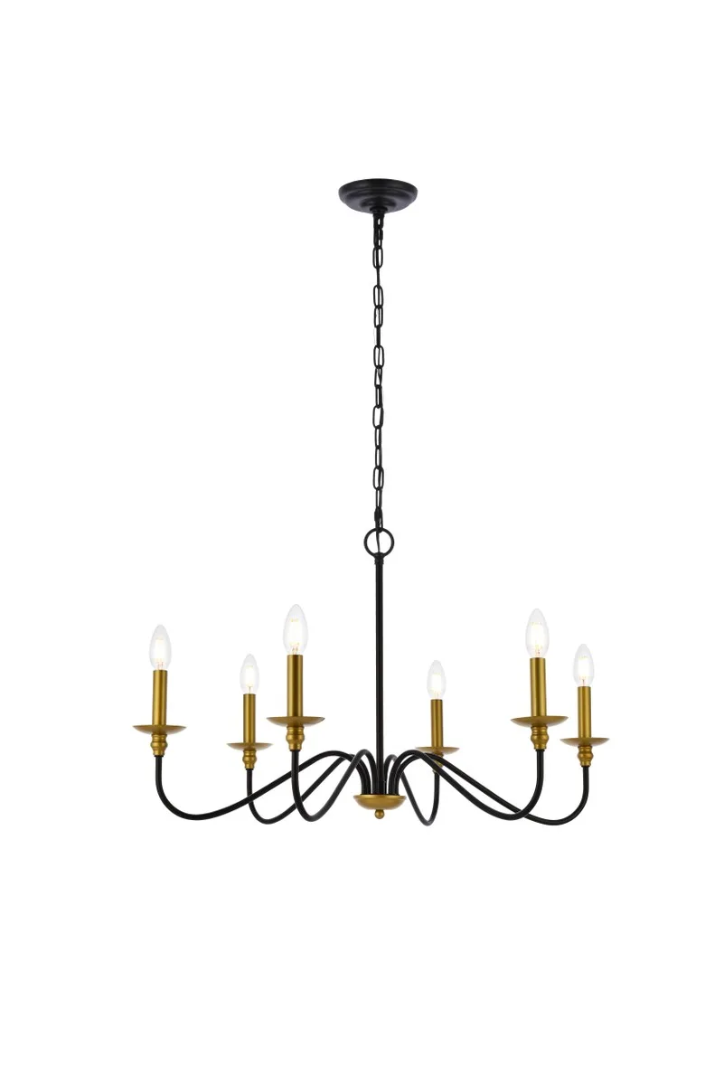 Rohan Six Light Chandelier in Brass and Black