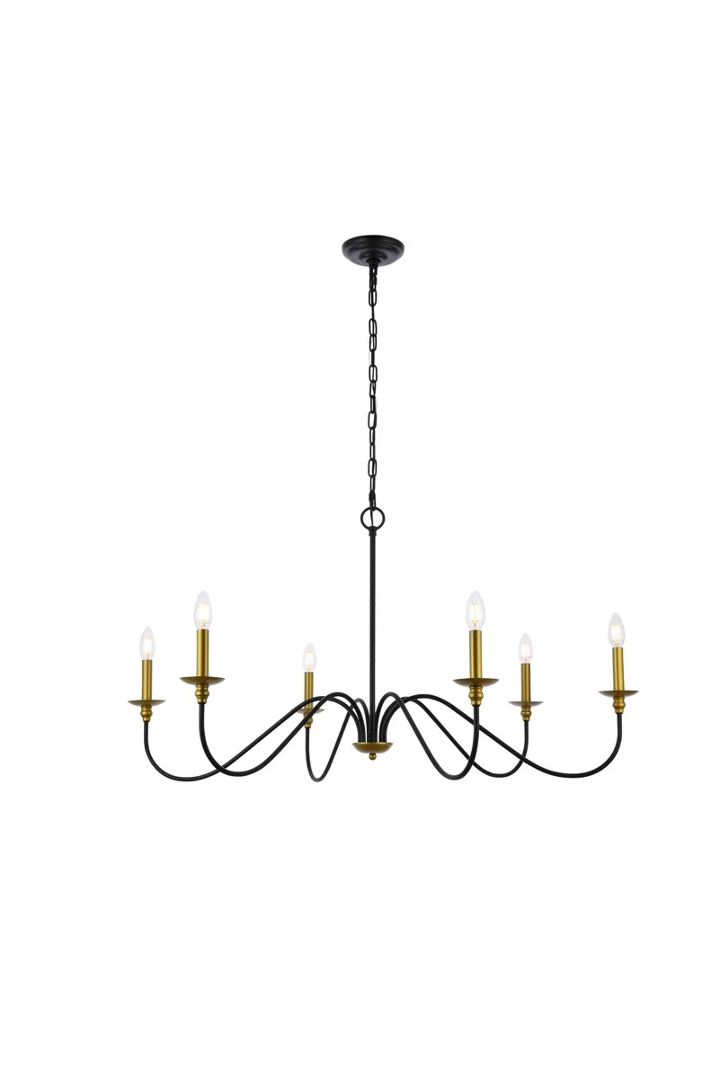 Rohan Six Light Chandelier in Brass and Black
