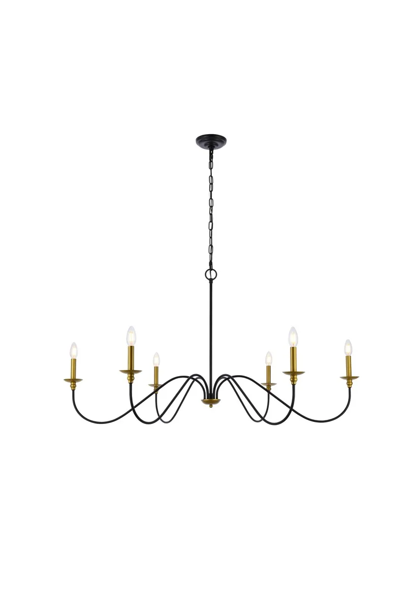 Rohan Six Light Chandelier in Brass and Black