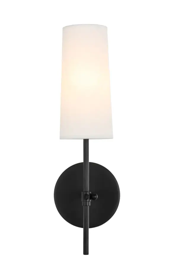 Mel One Light Wall Sconce in Black with White Shade