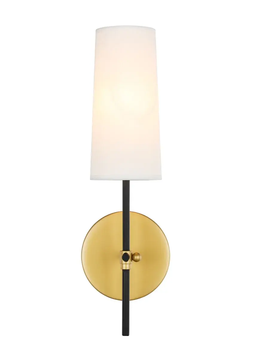 Mel One Light Wall Sconce in Brass and Black with White Shade