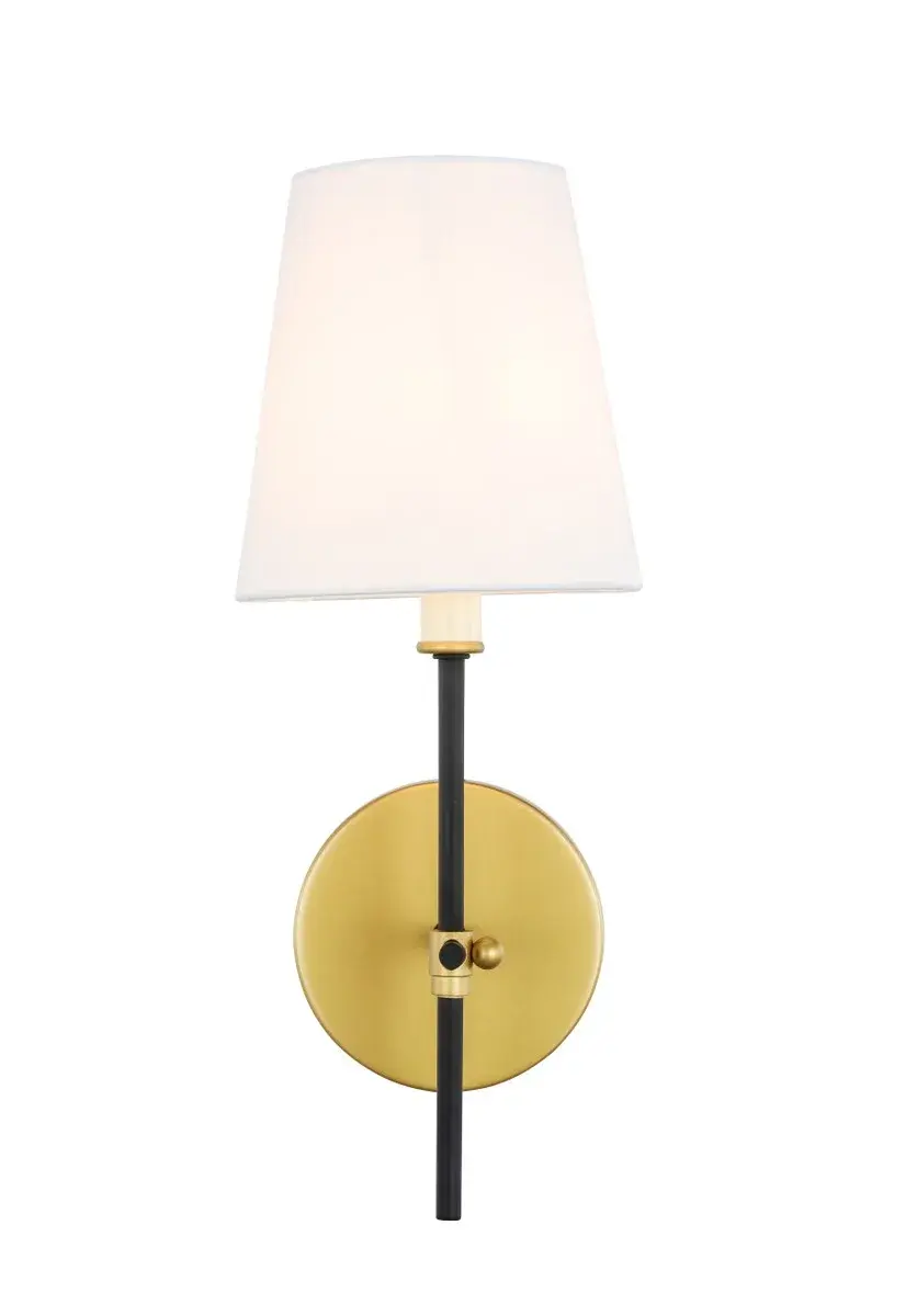Mel One Light Wall Sconce in Brass and Black with White Shade