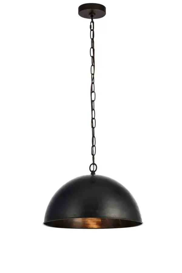 It's often been said that "Less is more," and the minimalist, utilitarian style of the Merce collection may be a perfect case in point. These delightfully simple pendant fixtures provide bold downward illumination from a Single, standard-sized bulb (not included) under a hemispherical metal shade suspended by a classic-looking matching chain. Available in handsome manual brass or vintage black, these back-to-basic fixtures can create a unique juxtaposition within many eclectic decorating styles. Collection: Merce Rooms: bedroom, office, dining area, living room, great room, or foyer Finish: Vintage Black Width: 15.00" Height: 10.00" Length: 15.00" Weight: 4.00 lb Chain: 60"Vintage Black Wire: 78.7" Black Canopy: 4.7"x1" Number of Bulbs: 1 Maximum Wattage: 40.00 W Bulb Type: E26 Bulb Base: E26 Medium Dimmable Voltage: 110.00 V Material: Metal Country of Origin: China Safety Listing: ETL Safety Rating: Dry Title 20 Title 24 Manufacturer Warranty: 1 year limited Spec Sheet