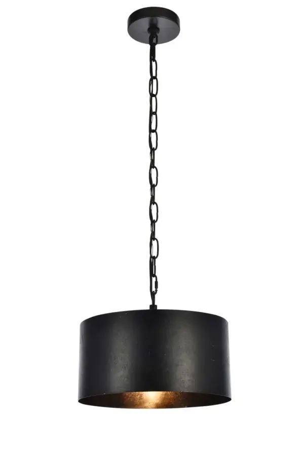 The raw power and audacious simplicity of Miro collection hanging fixtures will lend a commanding presence to your home - especially in a kitchen, living room, office, or studio space. The bold, textured cylindrical shade hangs from a rugged chain and disk-shaped mounting plate. Three exposed bulbs (Not included) hang from a hidden internal crosspiece and create a curious effect on the color of the interior. Available in a vintage-Black or manual-brass finish with two size options. Collection: Miro Rooms: bedroom, office, dining area, living room, great room, or foyer Finish: Vintage Black Width: 15.00" Height: 9.25" Length: 15.00" Weight: 6.00 lb Chain: 60"Vintage Black Wire: 78.7" Black Canopy: 4.7"x1" Number of Bulbs: 1 Maximum Wattage: 40.00 W Bulb Type: E26 Bulb Base: E26 Medium Dimmable Voltage: 110.00 V Material: Metal Country of Origin: China Safety Listing: ETL Safety Rating: Dry Title 20 Title 24 Manufacturer Warranty: 1 year limited Spec Sheet