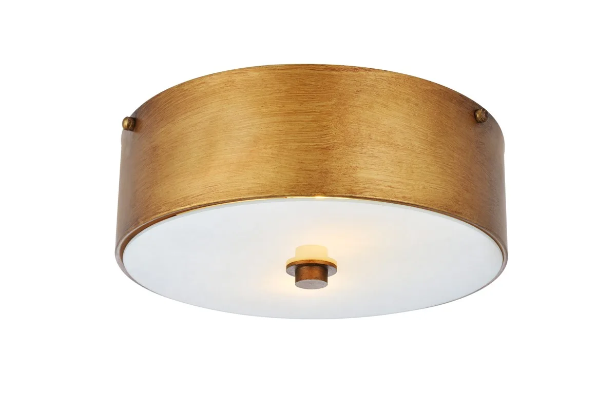 Hazen Two light Flush Mount in Vintage Gold and white