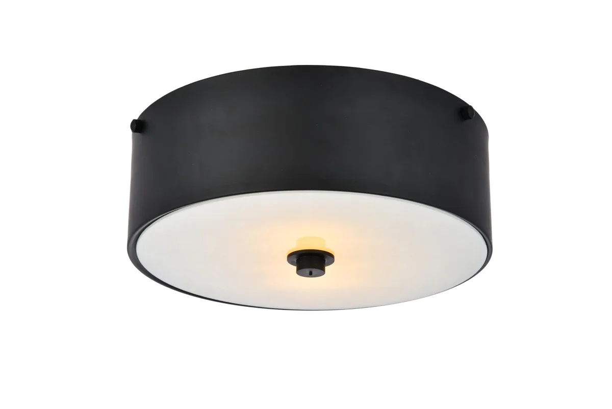 Hazen Two light Flush Mount in Flat Black and white