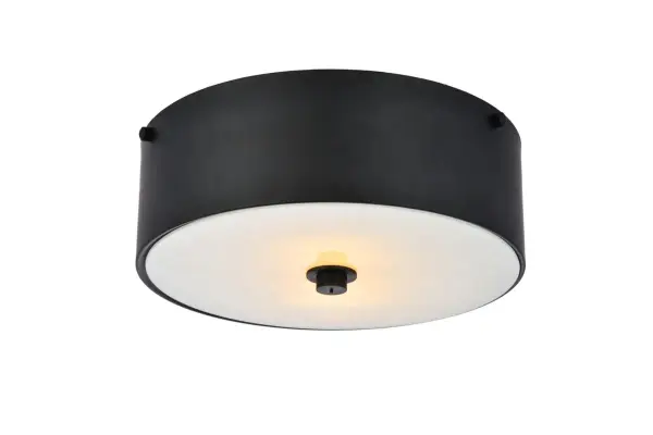 Straightforward style with modern elegance, Hazen collection flush-mount lamps gently complement any style of décor especially in a bedroom, kitchen, or entryway. The drum-style frame comes in four different finish options: vintage gold, vintageSilver, flat black, or burnished Nickel. The frosted white glass rounded shade creates a warm, welcoming glow that enhances its surroundings without being obtrusive. Collection: Hazen Rooms: hallway, closet, bathroom Finish: Flat Black and white Width: 12.00" Height: 4.50" Length: 12.00" Weight: 4.00 lb Wire: 11" Black and white Canopy: 11.75"x0.75" Number of Bulbs: 2 Maximum Wattage: 40.00 W Bulb Type: B10 Bulb Base: E12 Dimmable Voltage: 110.00 V Material: Metal and frosted white glass Country of Origin: China Safety Listing: ETL Safety Rating: Dry Manufacturer Warranty: 1 year limited Spec Sheet