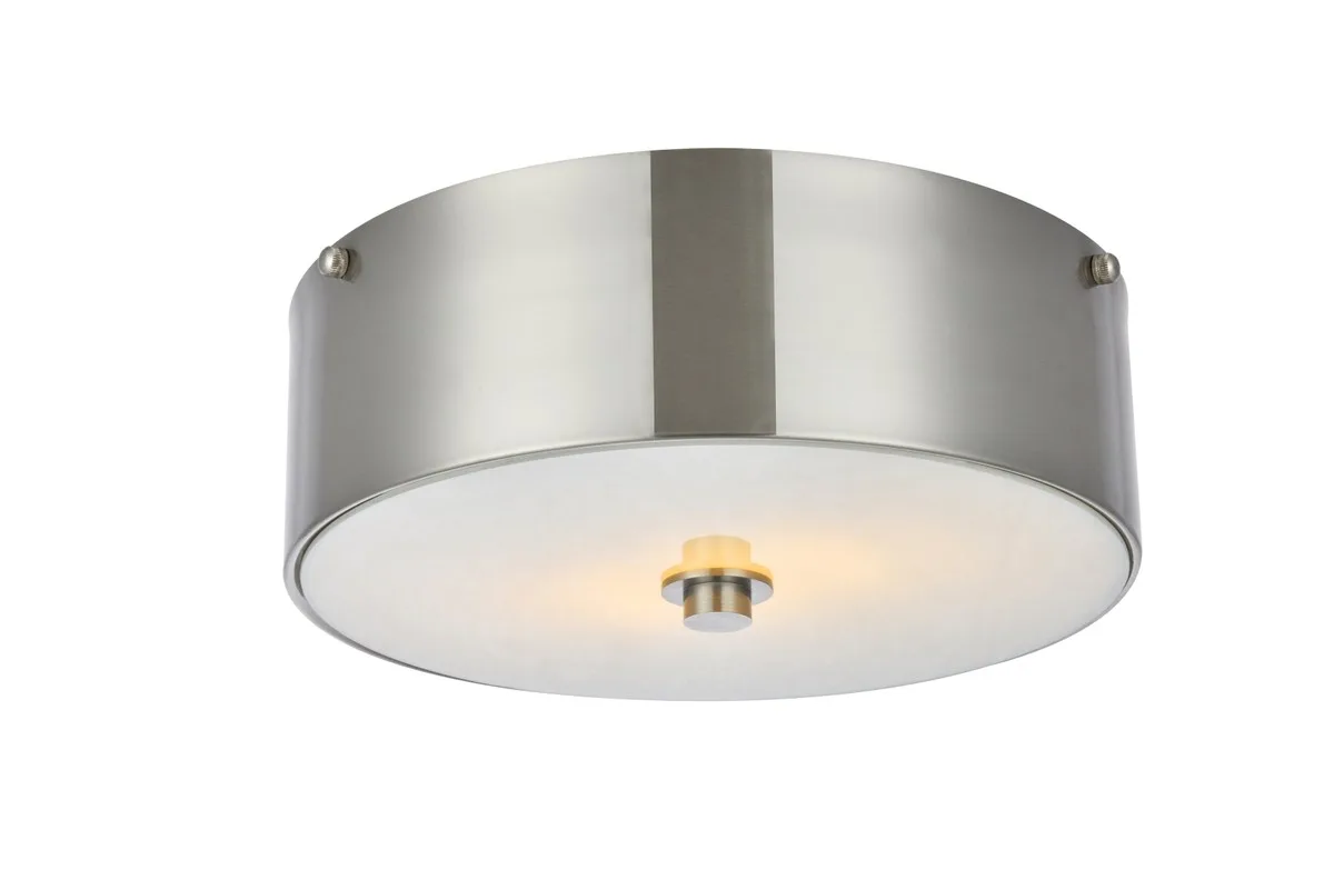 Hazen Two light Flush Mount in Burnished Nickel and white