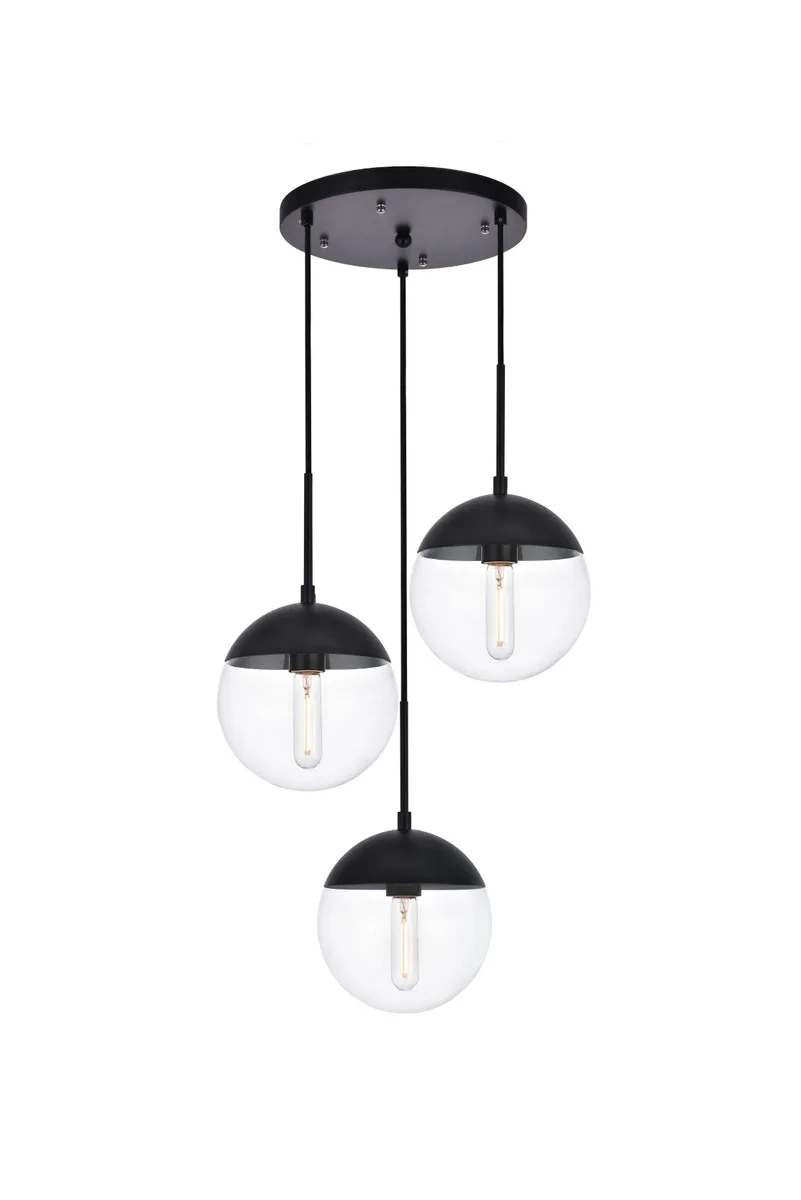 Eclipse Three Light Pendant in Black and Clear