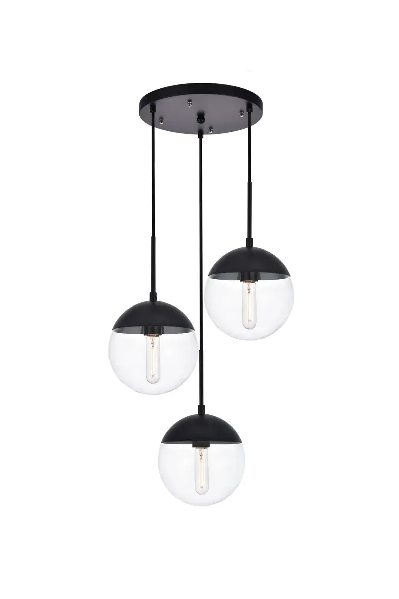 Eclipse Three Light Pendant in Black and Clear