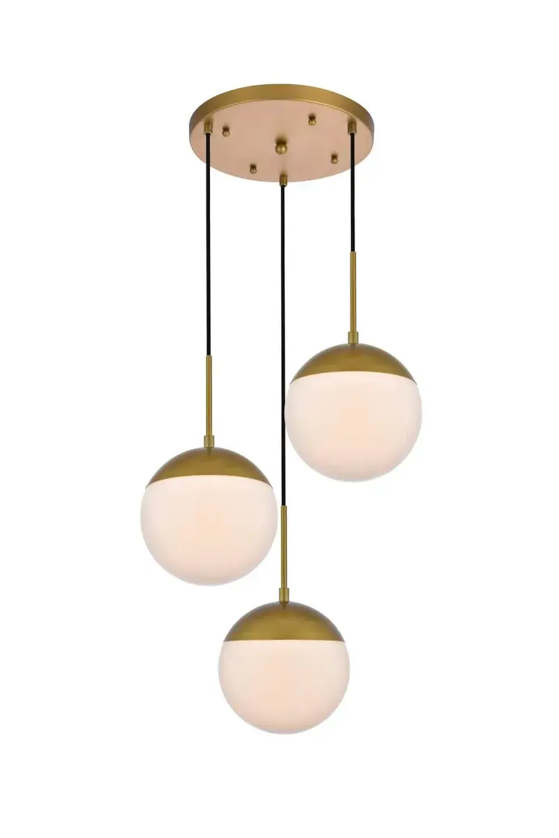 Eclipse Three Light Pendant in Brass and Frosted White