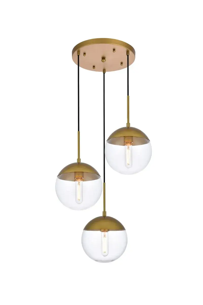 Eclipse Three Light Pendant in Brass and Clear