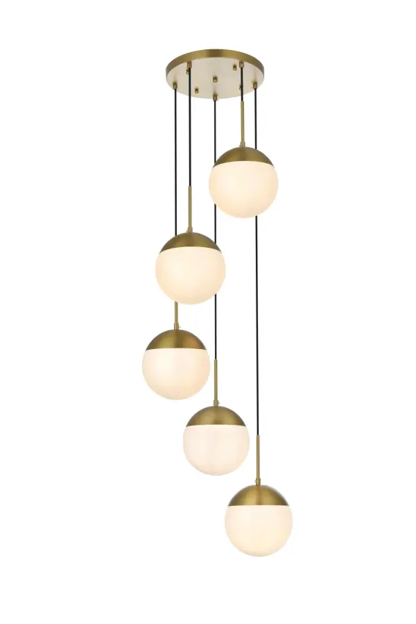 Dimensions
Chain/Rod Length: 78.5"
Length: 18"
Width: 18"
Height: 9"
Maximum Height: 78"
Wire Length: 78.5"
Specifications
Assembly Required: No
Bulb Included: Not Included
Dimmable: Yes
Distressed Finish: No
Dry/Wet/Damp: Dry
ETL: YES
Finish (Color): Satin Gold and Frosted white
Fixture Material: Iron and Glass
Hanging Device: Black Fabric Cord
Hardware Finish: Satin Gold
Harware Material: Iron
Max/Nominal Watt: 200W
Number of Lights: 5
Product Shape: Round
Product Type: Pendants
Product Warranty: 1 year limited
Socket Type: E26
UL & ULC Standard: No
Voltage: 110V - 125V
Wattage/Bulb: 40W
Weight: 15
Wire Included: Yes
Shipment type: Small parcel