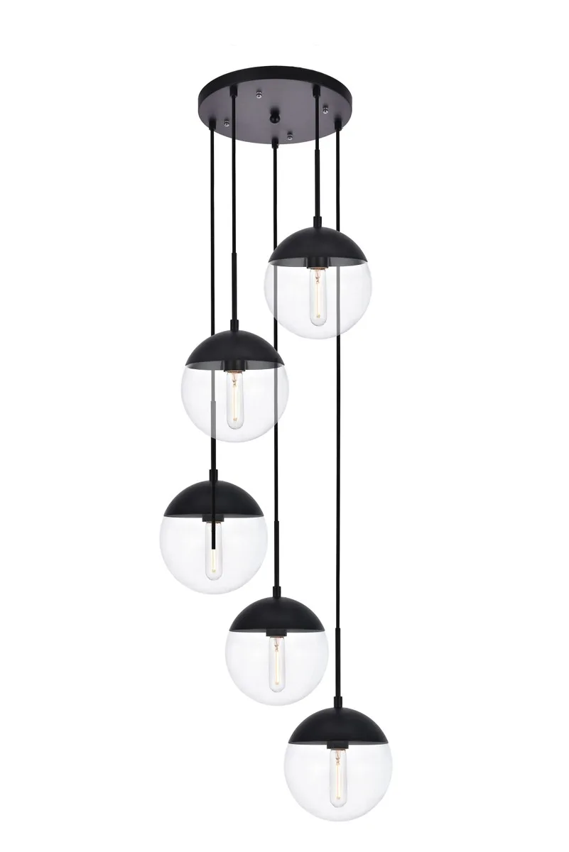 Eclipse Five Light Pendant in Black and Clear
