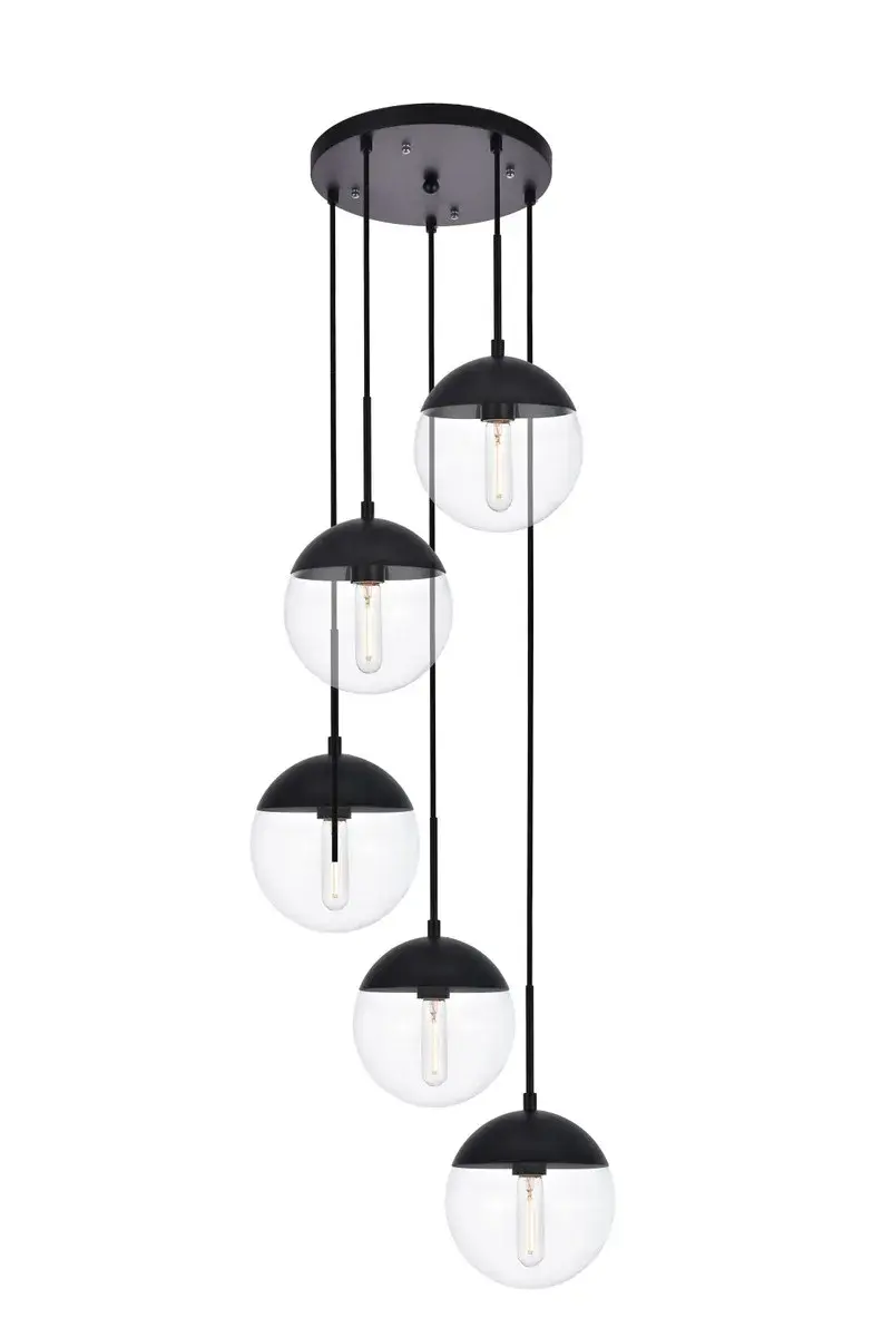 Eclipse Five Light Pendant in Black and Clear