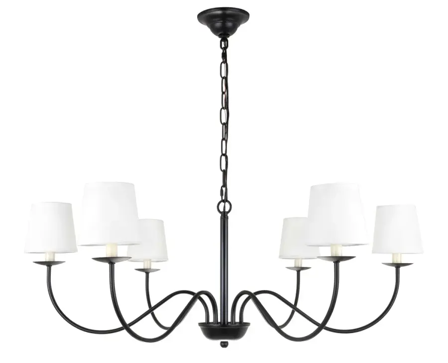 Eclipse 6-Light Chandelier in Black with White Shades