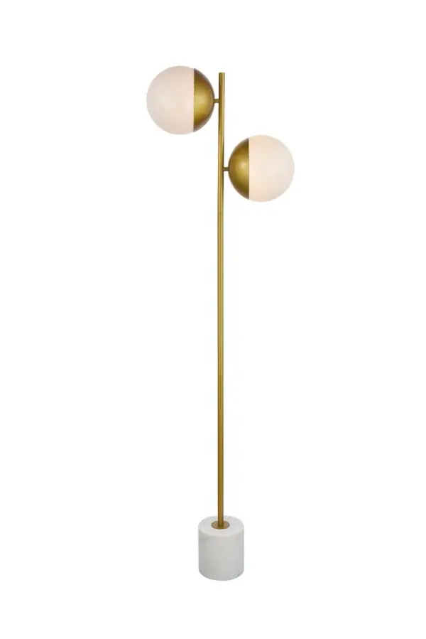 Refined style with a practical design, Eclipse Table Lamp bring cosmopolitan sophistication anywhere, especially to an entryway, office, bathroom, bedroom, or kitchen. The smooth marble base anchors the floor lamp and comes in a brass finish. A touch of color on top of the frosted white spherical glass shade brings character to this classic style. Living in the big city has never been this easy. Collection: Eclipse Rooms: entryway, office, bathroom, bedroom, or kitchen Finish: Brass and frosted white Glass: Frosted White Width: 8.00" Height: 62.50" Length: 17.50" Weight: 22.00 lb Wire: 96" Clear Number of Bulbs: 2 Maximum Wattage: 40.00 W Bulb Type: E26 Bulb Base: E26 Voltage: 110.00 V Material: Metal and Glass and Marble Country of Origin: China Safety Listing: ETL Safety Rating: UL,ULC Switch: foot switch Title 20 Manufacturer Warranty: 1 year limited Spec Sheet
