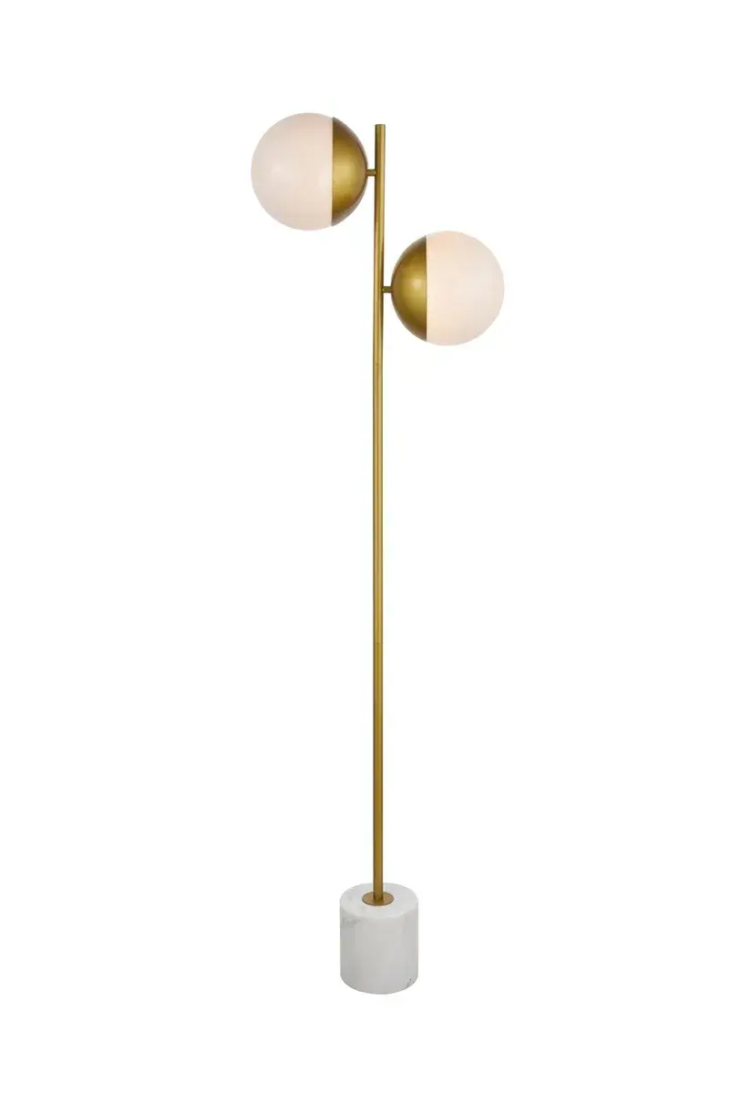 Eclipse Two Light Floor Lamp in Brass and Frosted White