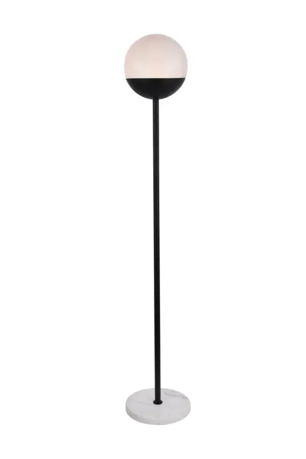 Refined style with a practical design, Eclipse Floor Lamp bring cosmopolitan sophistication anywhere, especially to an entryway, office, bathroom, bedroom, or kitchen. The smooth marble base anchors the floor lamp and comes in a black finish. A touch of color on top of the frosted white spherical glass shade brings character to this classic style. Living in the big city has never been this easy. Collection: Eclipse Rooms: entryway, office, bathroom, bedroom, or kitchen Finish: Black and frosted white Glass: Frosted White Width: 11.00" Height: 62.00" Length: 11.00" Weight: 16.00 lb Wire: 96" Clear Number of Bulbs: 1 Maximum Wattage: 40.00 W Bulb Type: E26 Bulb Base: E26 Voltage: 110.00 V Material: Metal and Glass and Marble Country of Origin: China Safety Listing: ETL Safety Rating: UL,ULC Switch: foot switch Title 20 Manufacturer Warranty: 1 year limited Spec Sheet