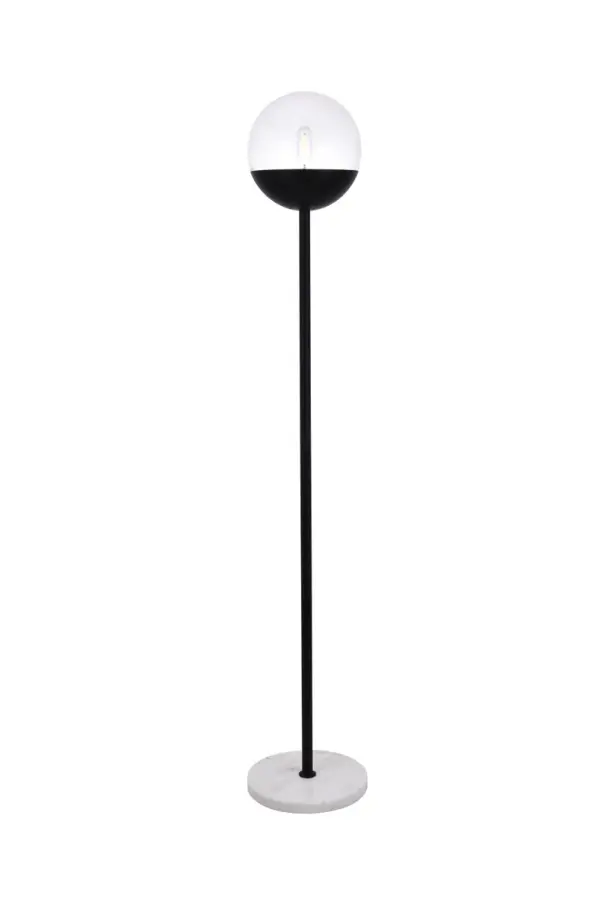 Refined style with a practical design, Eclipse Floor Lamp bring cosmopolitan sophistication anywhere, especially to an entryway, office, bathroom, bedroom, or kitchen. The smooth marble base anchors the floor lamp and comes in a black finish. A touch of color on top of the clear spherical glass shade brings character to this classic style. Living in the big city has never been this easy. Collection: Eclipse Rooms: entryway, office, bathroom, bedroom, or kitchen Finish: Black and Clear Glass: Clear Width: 11.00" Height: 62.00" Length: 11.00" Weight: 16.00 lb Wire: 96" Clear Number of Bulbs: 1 Maximum Wattage: 40.00 W Bulb Type: E26 Bulb Base: E26 Voltage: 110.00 V Material: Metal and Glass and Marble Country of Origin: China Safety Listing: ETL Safety Rating: UL,ULC Switch: foot switch Title 20 Manufacturer Warranty: 1 year limited Spec Sheet