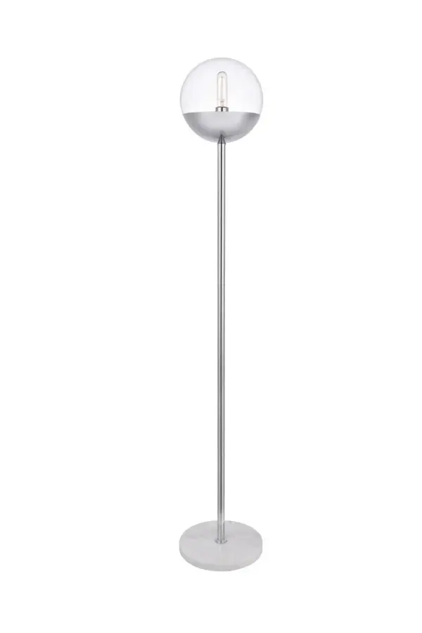 Refined style with a practical design, Eclipse Floor Lamp bring cosmopolitan sophistication anywhere, especially to an entryway, office, bathroom, bedroom, or kitchen. The smooth marble base anchors the floor lamp and comes in a chrome finish. A touch of color on top of the clear spherical glass shade brings character to this classic style. Living in the big city has never been this easy. Collection: Eclipse Rooms: entryway, office, bathroom, bedroom, or kitchen Finish: Chrome and Clear Glass: Clear Width: 11.00" Height: 62.00" Length: 11.00" Weight: 16.00 lb Wire: 96" Clear Number of Bulbs: 1 Maximum Wattage: 40.00 W Bulb Type: E26 Bulb Base: E26 Voltage: 110.00 V Material: Metal and Glass and Marble Country of Origin: China Safety Listing: ETL Safety Rating: UL,ULC Switch: foot switch Title 20 Manufacturer Warranty: 1 year limited Spec Sheet
