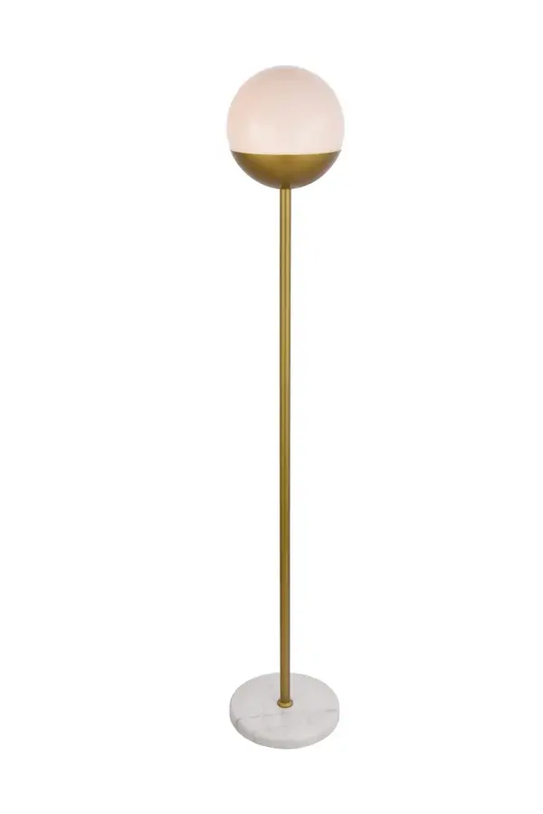 Refined style with a practical design, Eclipse Floor Lamp bring cosmopolitan sophistication anywhere, especially to an entryway, office, bathroom, bedroom, or kitchen. The smooth marble base anchors the floor lamp and comes in a brass finish. A touch of color on top of the frosted white spherical glass shade brings character to this classic style. Living in the big city has never been this easy. Collection: Eclipse Rooms: entryway, office, bathroom, bedroom, or kitchen Finish: Brass and frosted white Glass: Frosted White Width: 11.00" Height: 62.00" Length: 11.00" Weight: 16.00 lb Wire: 96" Clear Number of Bulbs: 1 Maximum Wattage: 40.00 W Bulb Type: E26 Bulb Base: E26 Voltage: 110.00 V Material: Metal and Glass and Marble Country of Origin: China Safety Listing: ETL Safety Rating: UL,ULC Switch: foot switch Title 20 Manufacturer Warranty: 1 year limited Spec Sheet