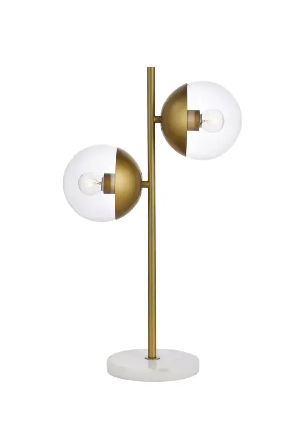Eclipse Two Light Table Lamp in Brass and Clear
